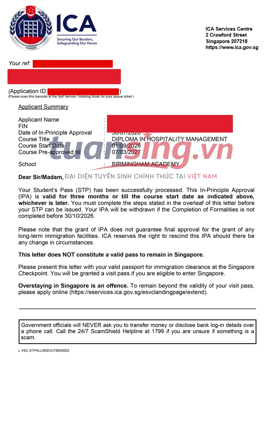 In-Principle Approval letter with personal information redacted, Birmingham Academy, application 14