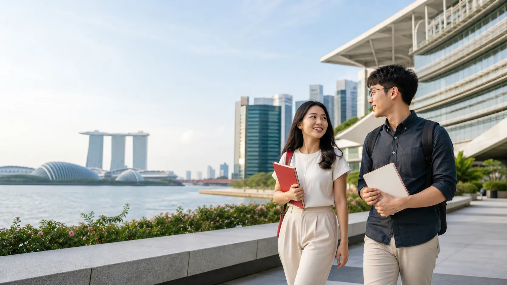 Hai sinh viên Việt Nam trong không gian học tập quốc tế tại Singapore